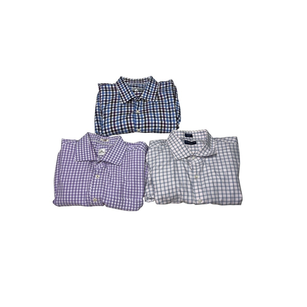 Lot of 3 Peter Millar Mens XXL Button Down Shirts Plaid Gingham Cotton Check